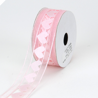 3.81cm Organza with Satin Hearts Ribbon - Pink 3.81cm Organza with Satin Hearts Ribbon - Pink