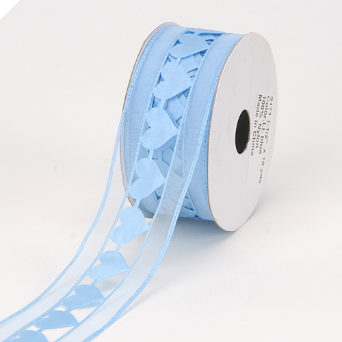 3.81cm Organza with Satin Hearts Ribbon - Blue 3.81cm Organza with Satin Hearts Ribbon - Blue